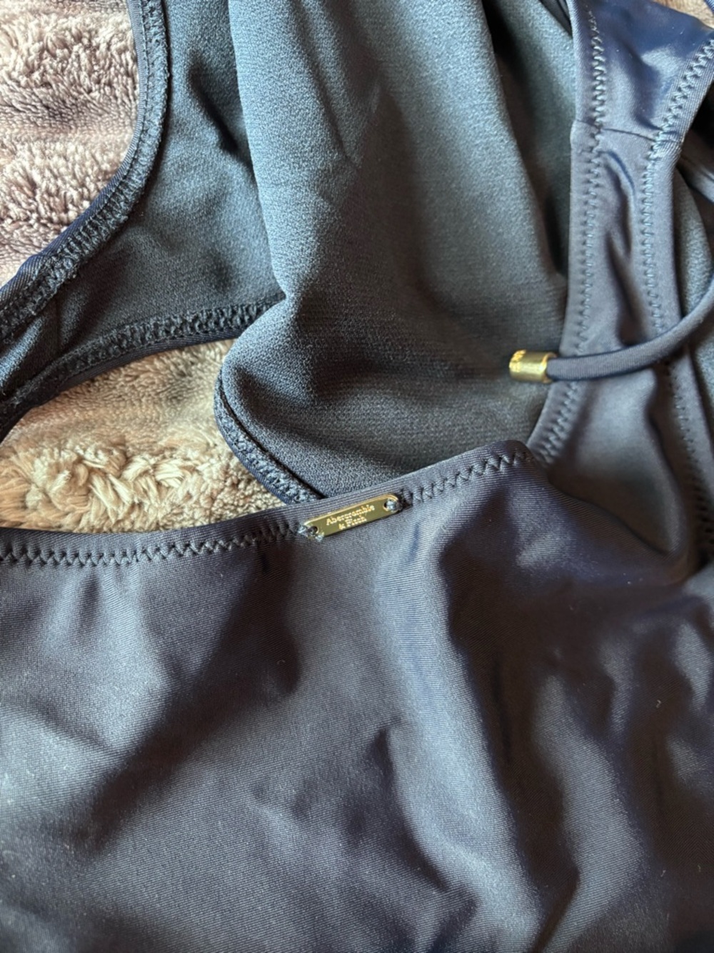 Abercrombie & Fitch Navy Ruffle One Piece Swimsuit Plunge Halter Chic Size Small - Picture 7 of 9